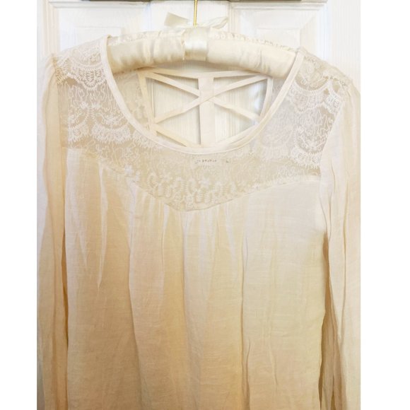 Blu Pepper gauze sheer lace ivory white top sz M - Picture 2 of 6